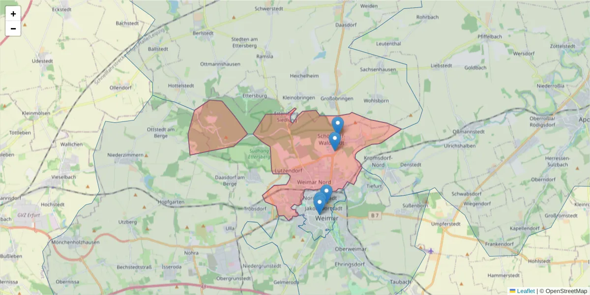 Karte des Postleitzahlen Bereichs  und der umliegenden Postleitzahlen in Deutschland