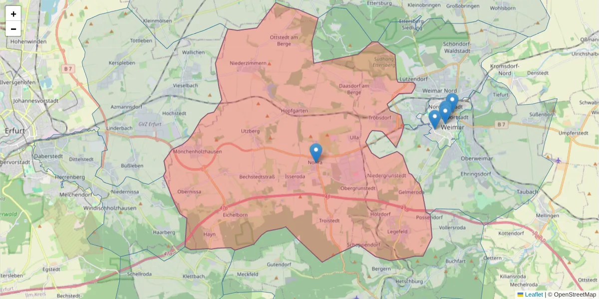Karte des Postleitzahlen Bereichs  und der umliegenden Postleitzahlen in Deutschland