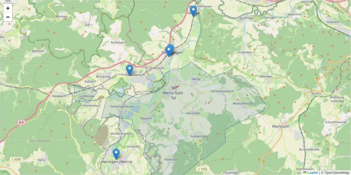 Karte des Postleitzahlen Bereichs  und der umliegenden Postleitzahlen in Deutschland