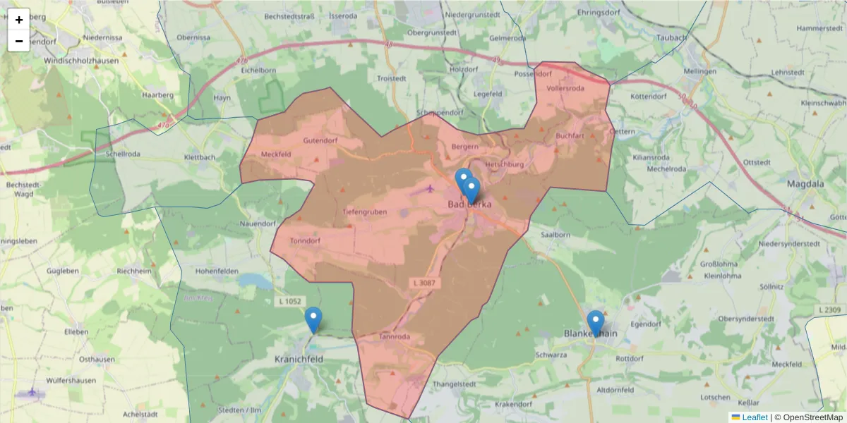 Karte des Postleitzahlen Bereichs  und der umliegenden Postleitzahlen in Deutschland