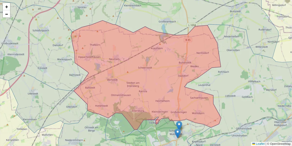 Karte des Postleitzahlen Bereichs  und der umliegenden Postleitzahlen in Deutschland