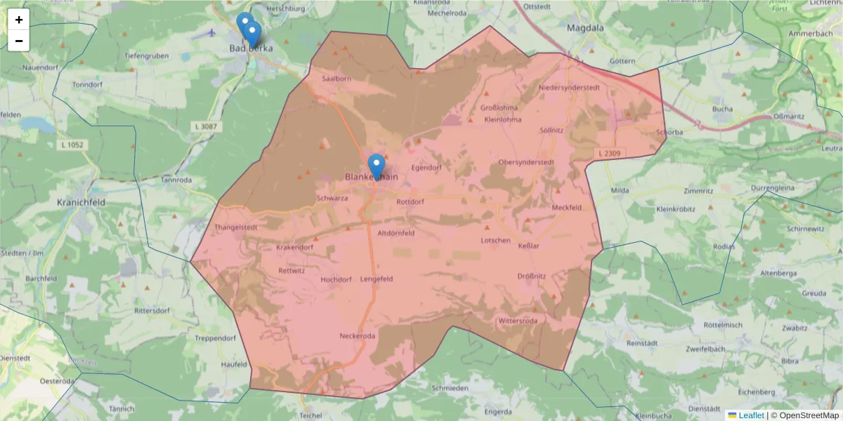 Karte des Postleitzahlen Bereichs  und der umliegenden Postleitzahlen in Deutschland