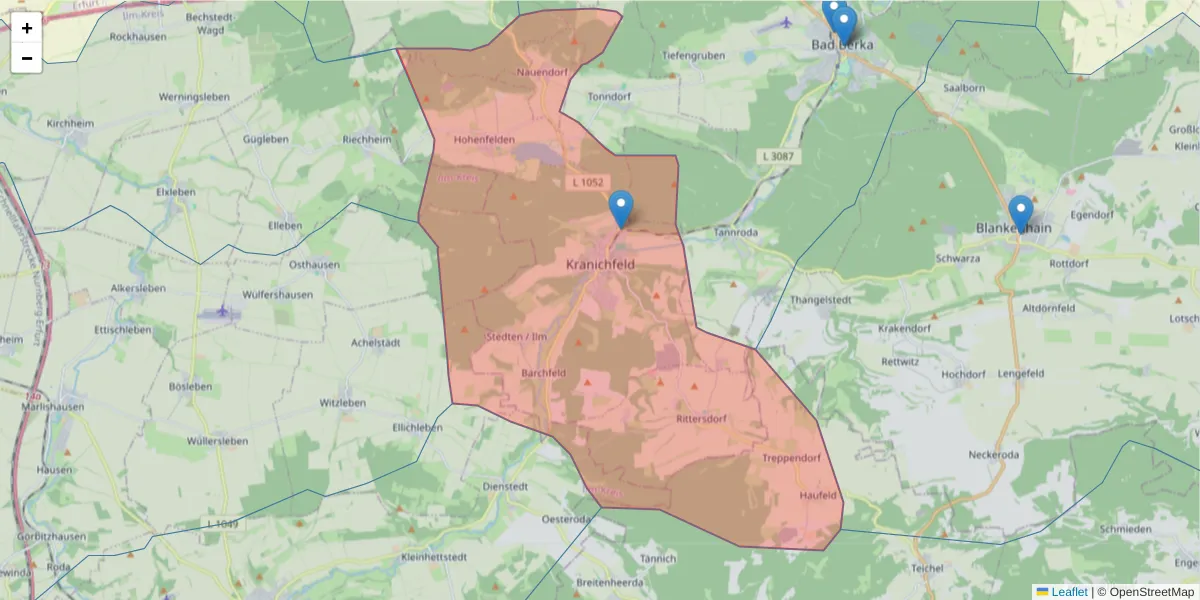 Karte des Postleitzahlen Bereichs  und der umliegenden Postleitzahlen in Deutschland