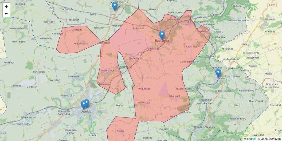 Karte des Postleitzahlen Bereichs  und der umliegenden Postleitzahlen in Deutschland
