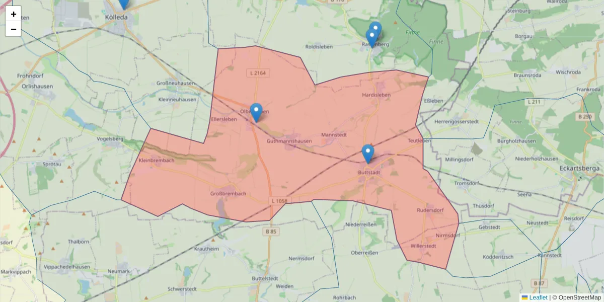 Karte des Postleitzahlen Bereichs  und der umliegenden Postleitzahlen in Deutschland