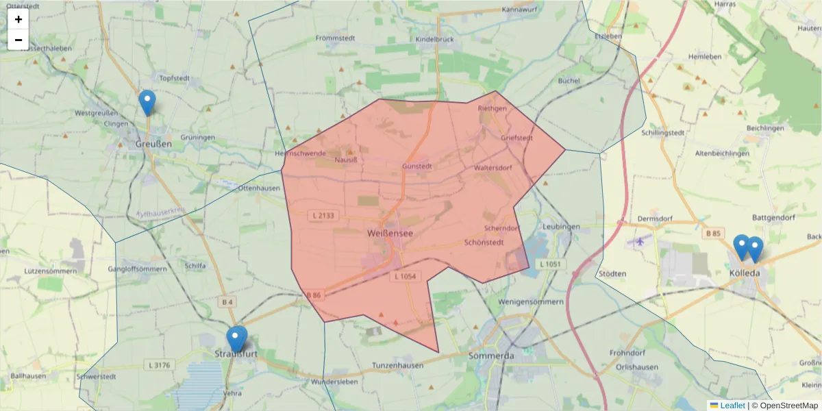 Karte des Postleitzahlen Bereichs  und der umliegenden Postleitzahlen in Deutschland