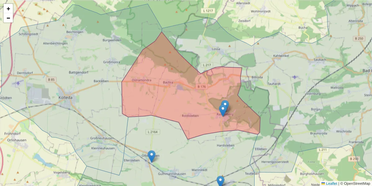 Karte des Postleitzahlen Bereichs  und der umliegenden Postleitzahlen in Deutschland