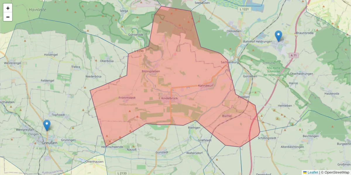 Karte des Postleitzahlen Bereichs  und der umliegenden Postleitzahlen in Deutschland