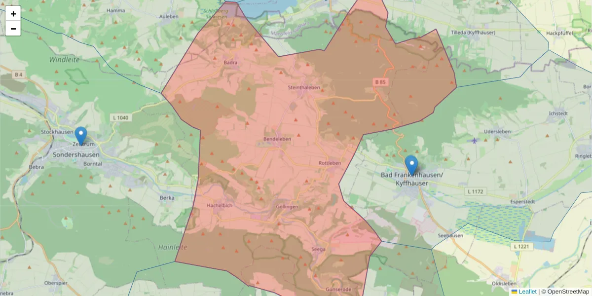 Karte des Postleitzahlen Bereichs  und der umliegenden Postleitzahlen in Deutschland