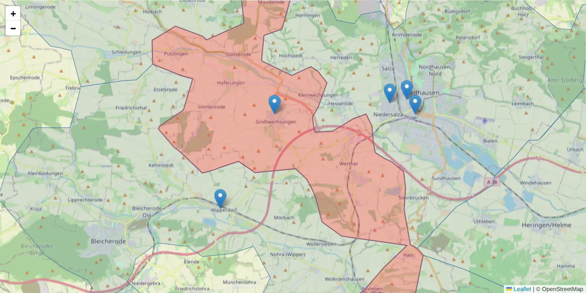 Karte des Postleitzahlen Bereichs  und der umliegenden Postleitzahlen in Deutschland