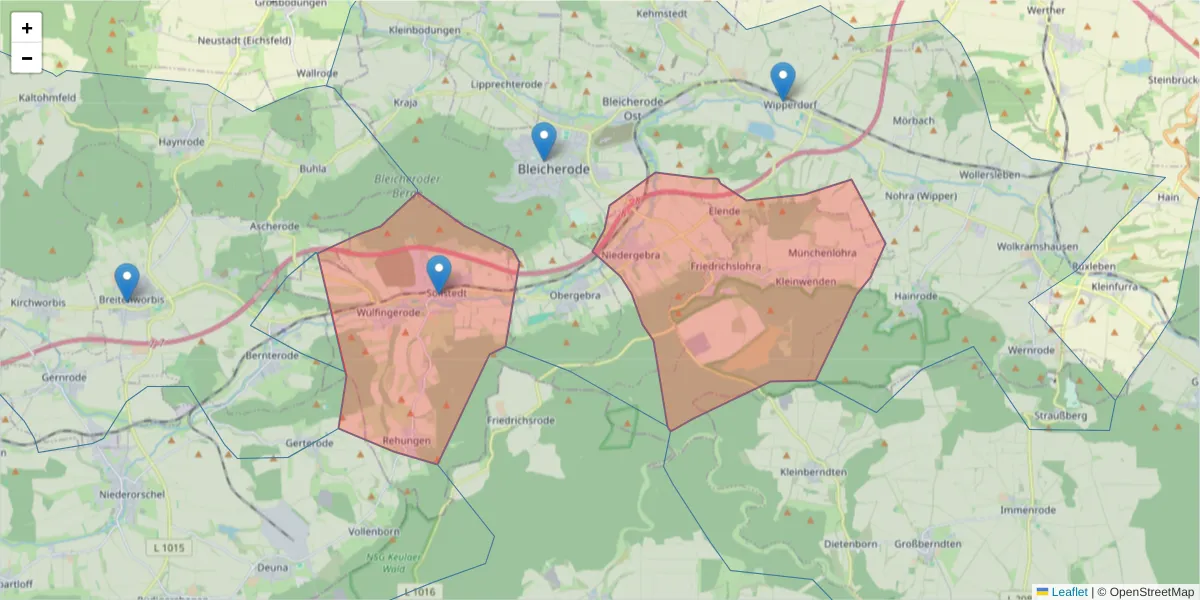 Karte des Postleitzahlen Bereichs  und der umliegenden Postleitzahlen in Deutschland