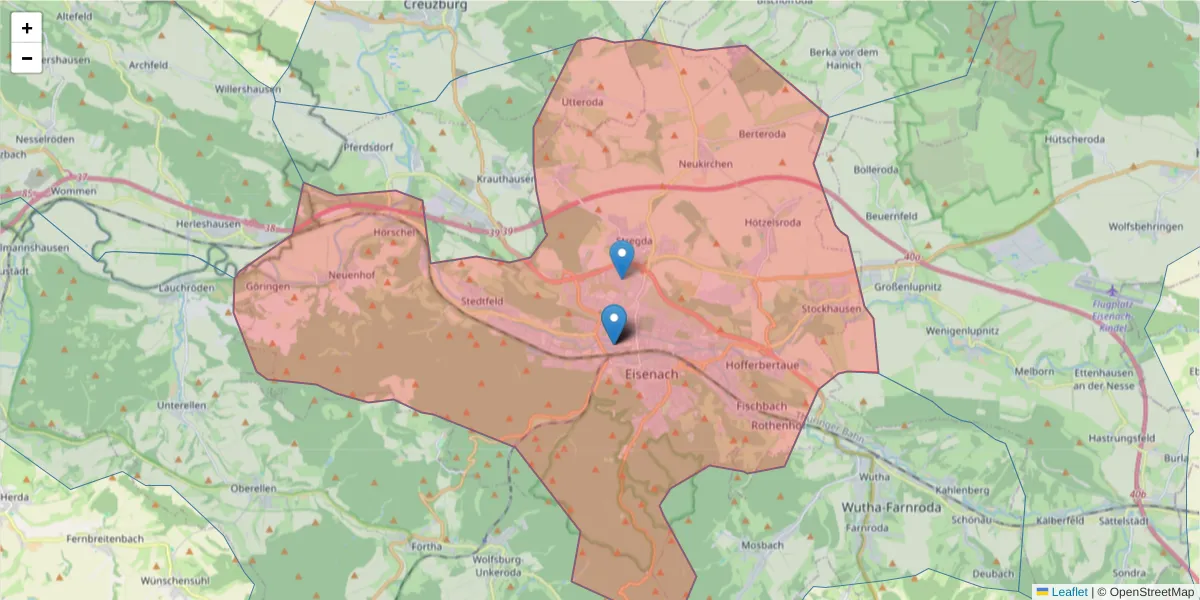 Karte des Postleitzahlen Bereichs  und der umliegenden Postleitzahlen in Deutschland
