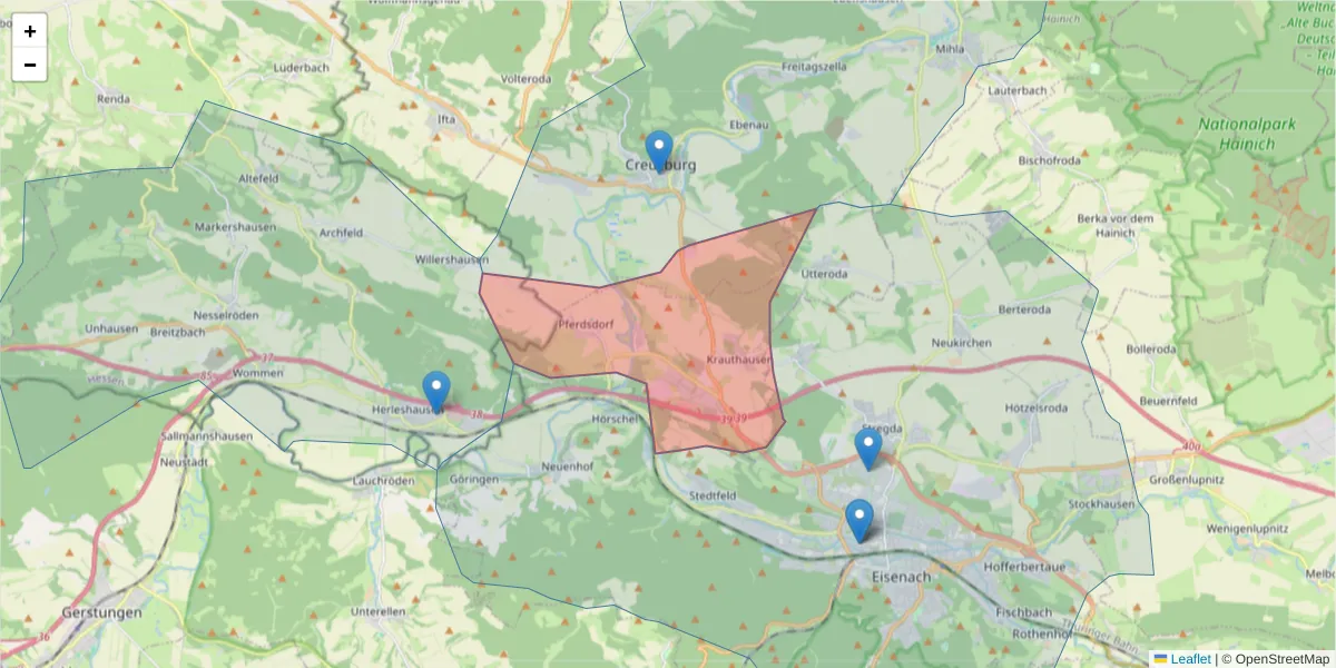 Karte des Postleitzahlen Bereichs  und der umliegenden Postleitzahlen in Deutschland