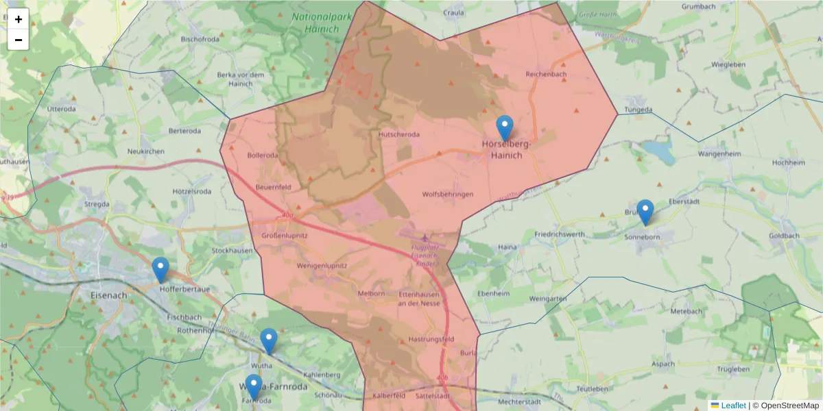 Karte des Postleitzahlen Bereichs  und der umliegenden Postleitzahlen in Deutschland