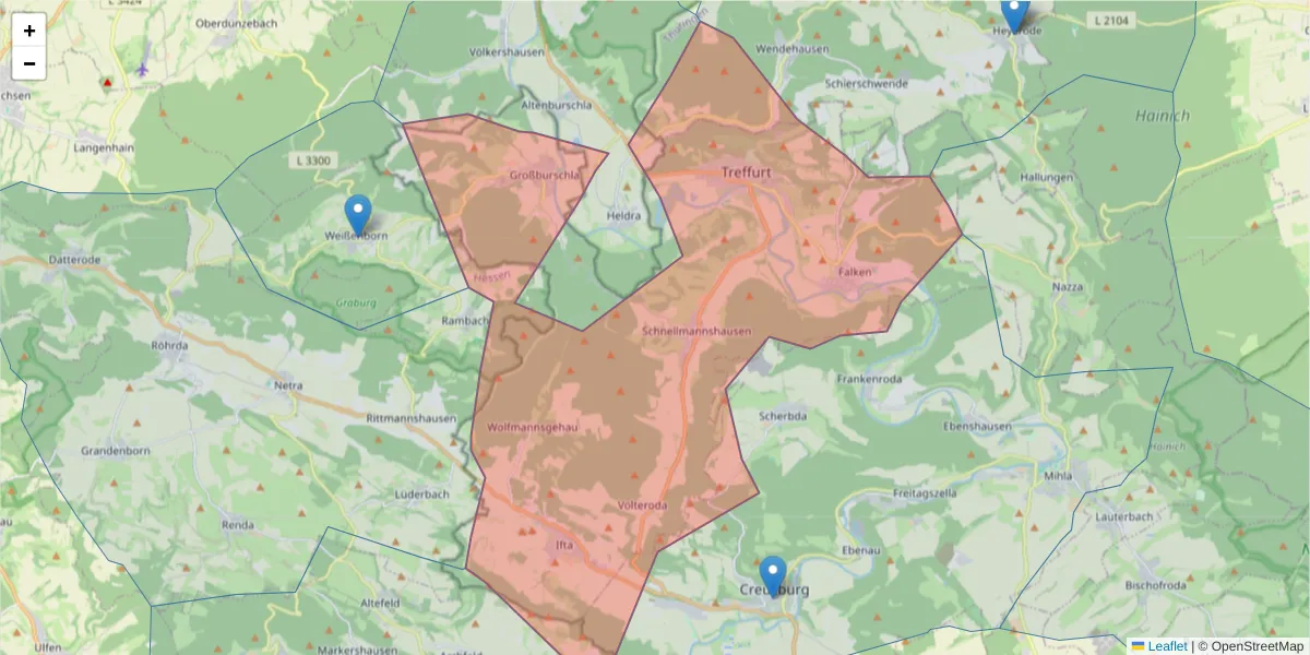 Karte des Postleitzahlen Bereichs  und der umliegenden Postleitzahlen in Deutschland