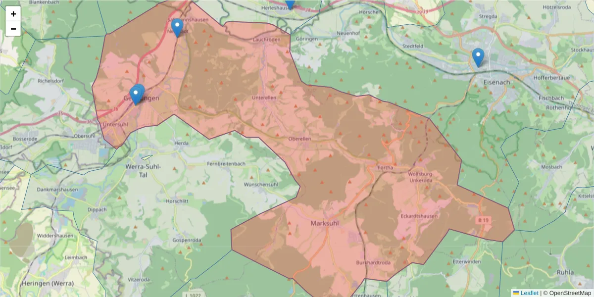 Karte des Postleitzahlen Bereichs  und der umliegenden Postleitzahlen in Deutschland
