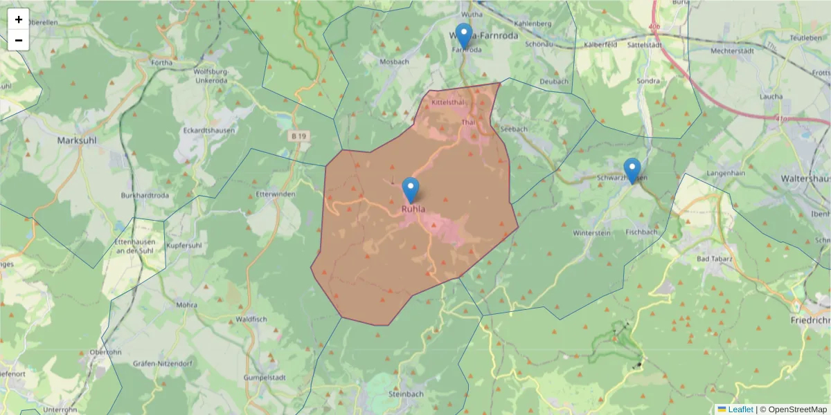 Karte des Postleitzahlen Bereichs  und der umliegenden Postleitzahlen in Deutschland