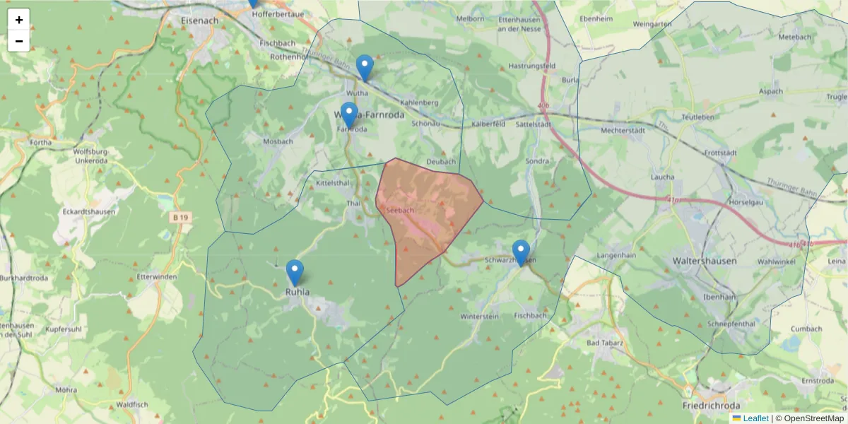 Karte des Postleitzahlen Bereichs  und der umliegenden Postleitzahlen in Deutschland
