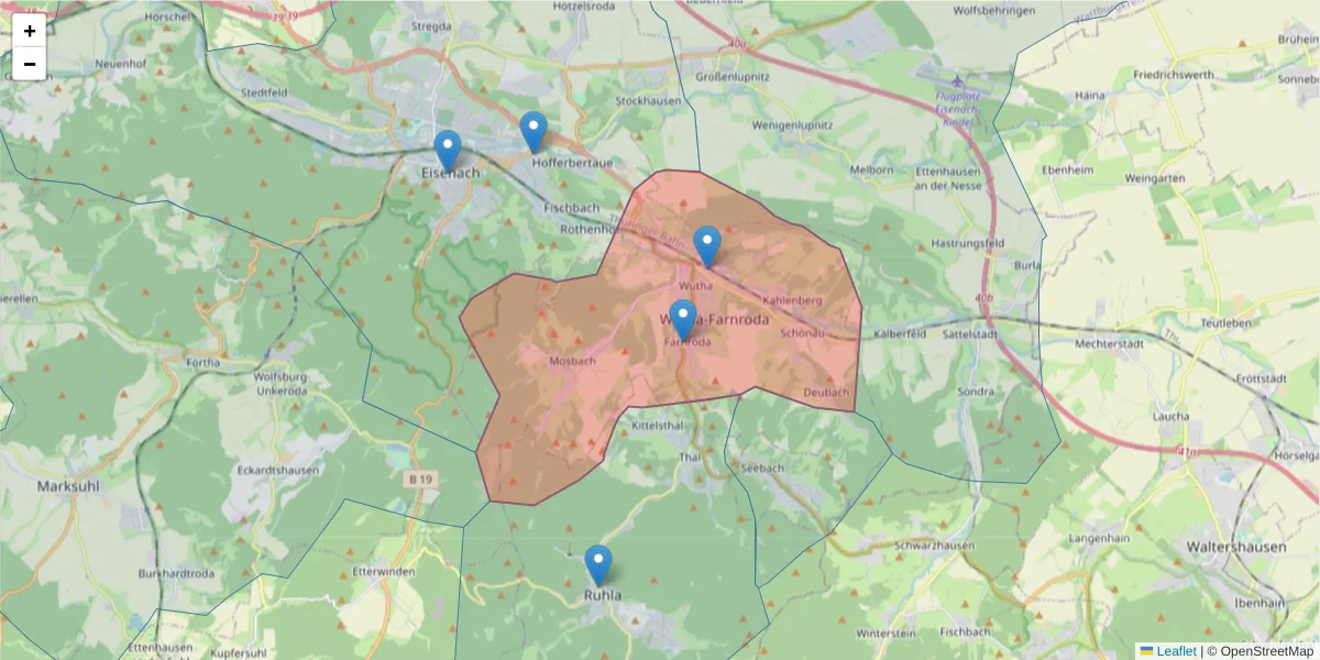 Karte des Postleitzahlen Bereichs  und der umliegenden Postleitzahlen in Deutschland