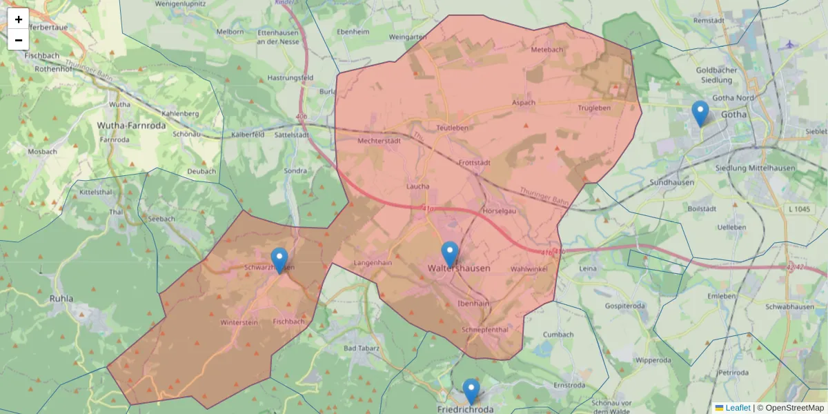 Karte des Postleitzahlen Bereichs  und der umliegenden Postleitzahlen in Deutschland