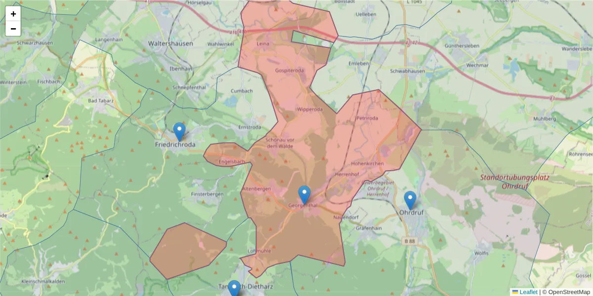 Karte des Postleitzahlen Bereichs  und der umliegenden Postleitzahlen in Deutschland
