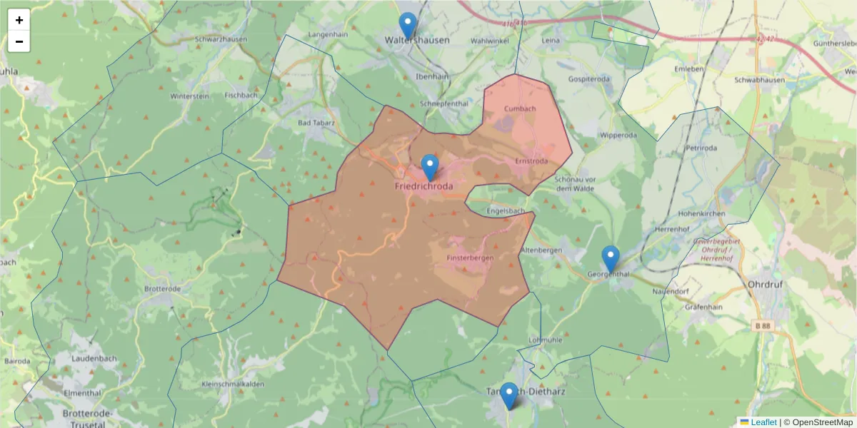 Karte des Postleitzahlen Bereichs  und der umliegenden Postleitzahlen in Deutschland