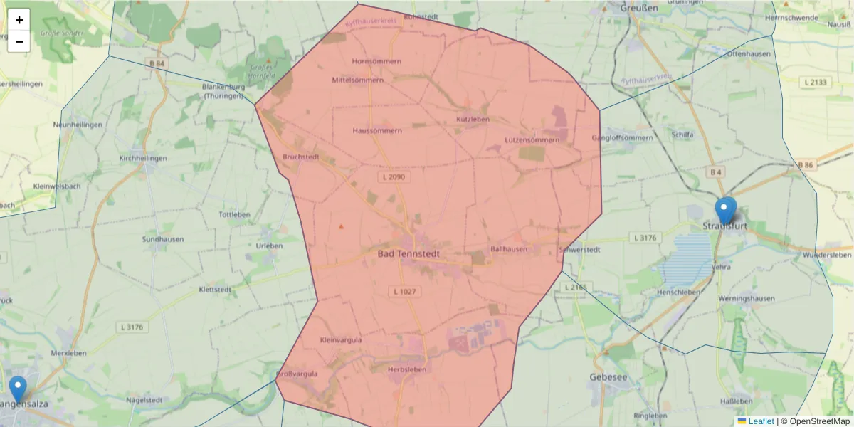 Karte des Postleitzahlen Bereichs  und der umliegenden Postleitzahlen in Deutschland