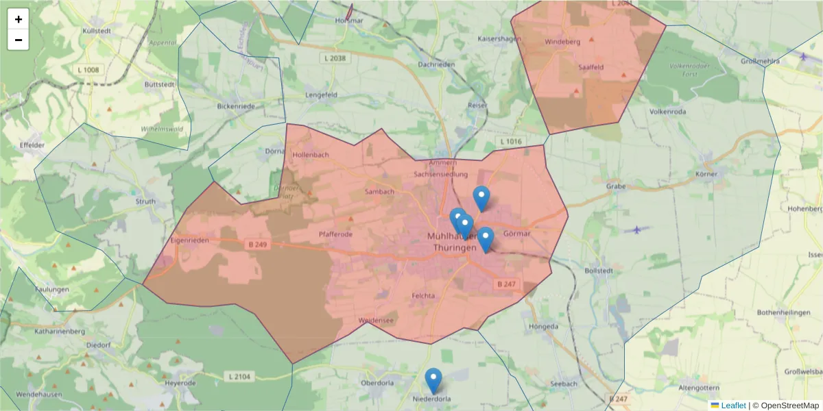 Karte des Postleitzahlen Bereichs  und der umliegenden Postleitzahlen in Deutschland