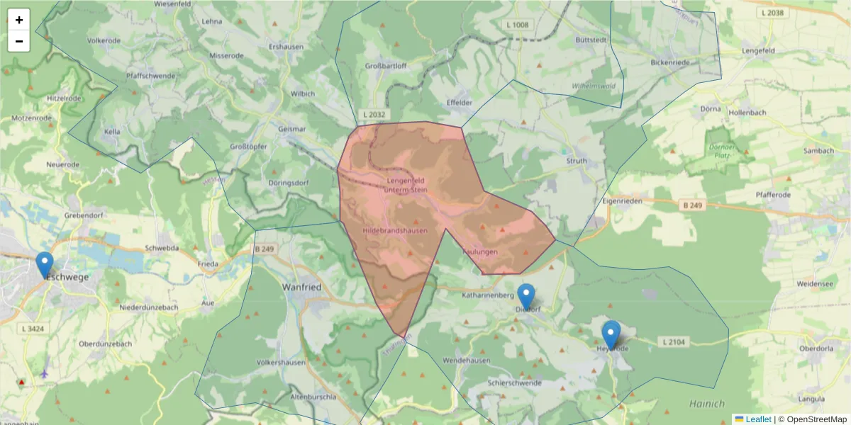 Karte des Postleitzahlen Bereichs  und der umliegenden Postleitzahlen in Deutschland