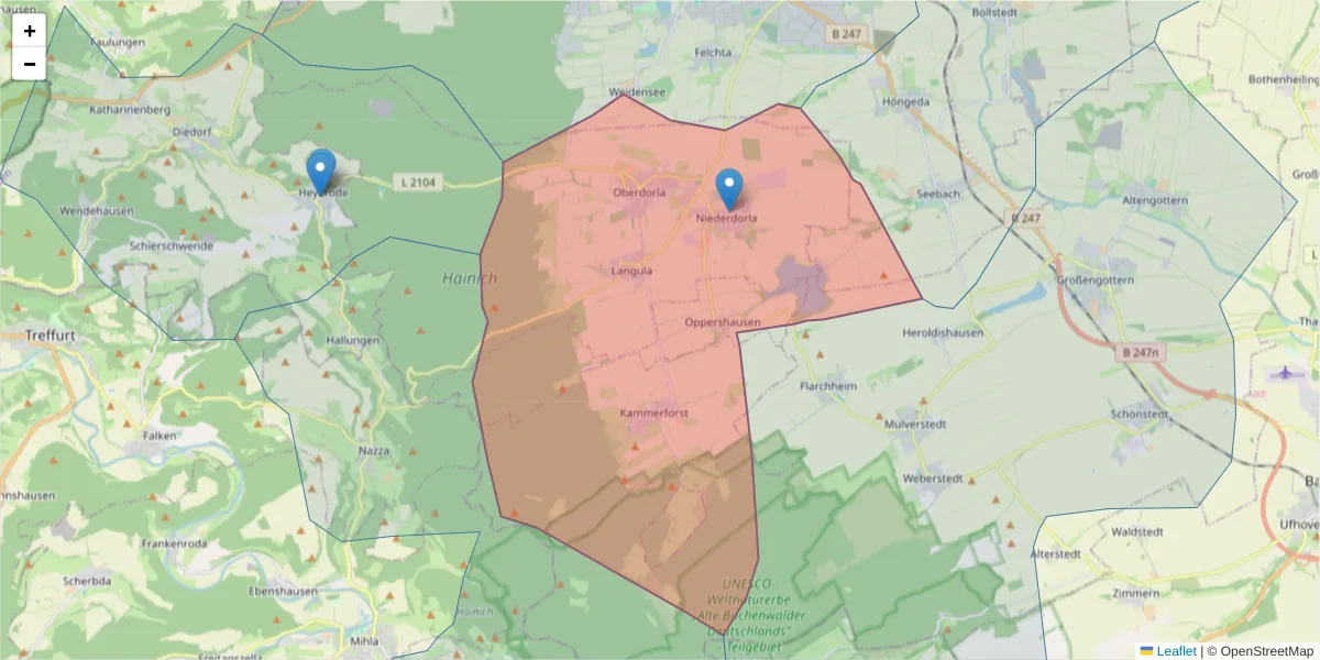 Karte des Postleitzahlen Bereichs  und der umliegenden Postleitzahlen in Deutschland