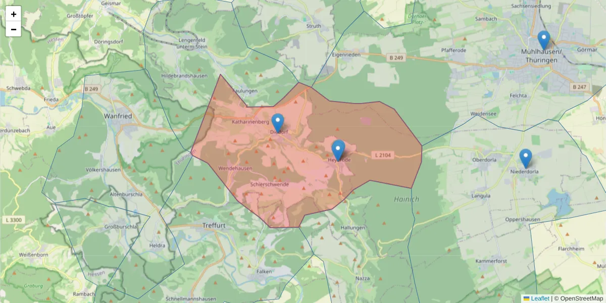 Karte des Postleitzahlen Bereichs  und der umliegenden Postleitzahlen in Deutschland