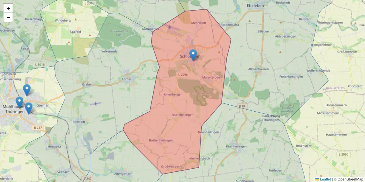 Karte des Postleitzahlen Bereichs  und der umliegenden Postleitzahlen in Deutschland