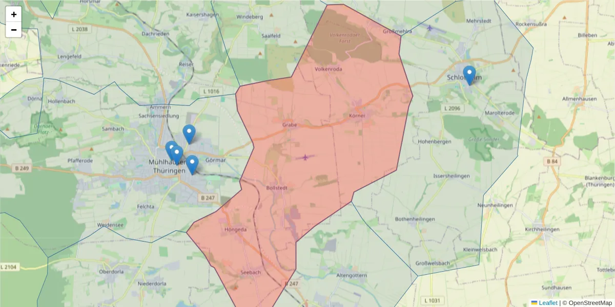 Karte des Postleitzahlen Bereichs  und der umliegenden Postleitzahlen in Deutschland