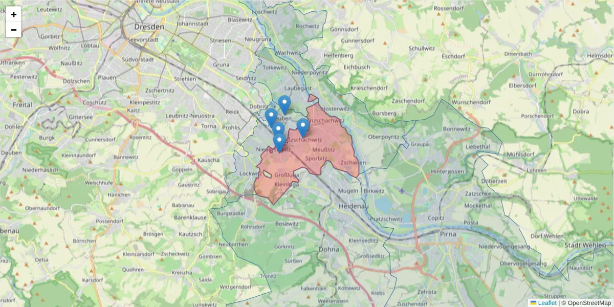 Karte des Postleitzahlen Bereichs  und der umliegenden Postleitzahlen in Deutschland