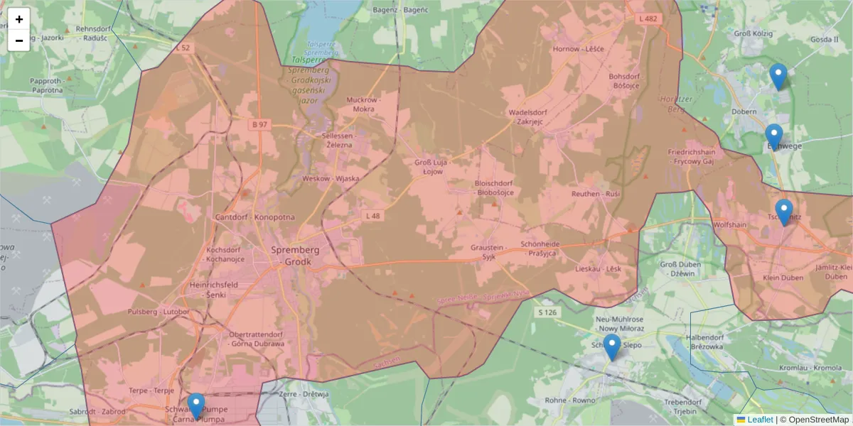 Karte des Postleitzahlen Bereichs  und der umliegenden Postleitzahlen in Deutschland