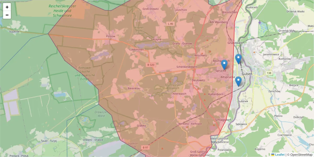 Karte des Postleitzahlen Bereichs  und der umliegenden Postleitzahlen in Deutschland