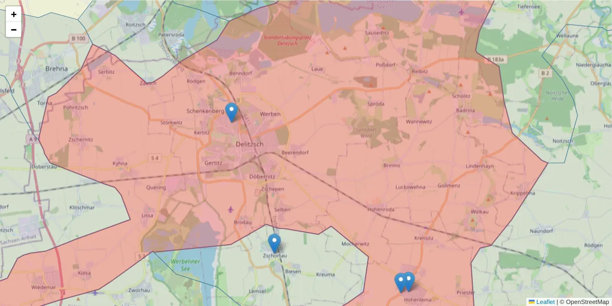 Karte des Postleitzahlen Bereichs  und der umliegenden Postleitzahlen in Deutschland