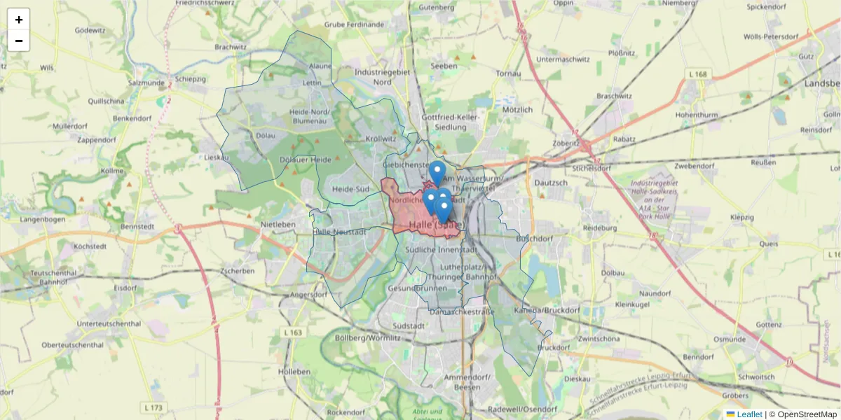Karte des Postleitzahlen Bereichs  und der umliegenden Postleitzahlen in Deutschland