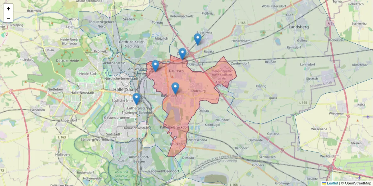Karte des Postleitzahlen Bereichs  und der umliegenden Postleitzahlen in Deutschland