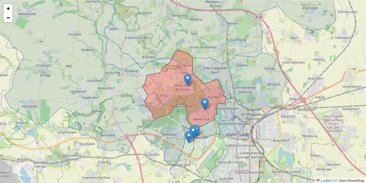 Karte des Postleitzahlen Bereichs  und der umliegenden Postleitzahlen in Deutschland