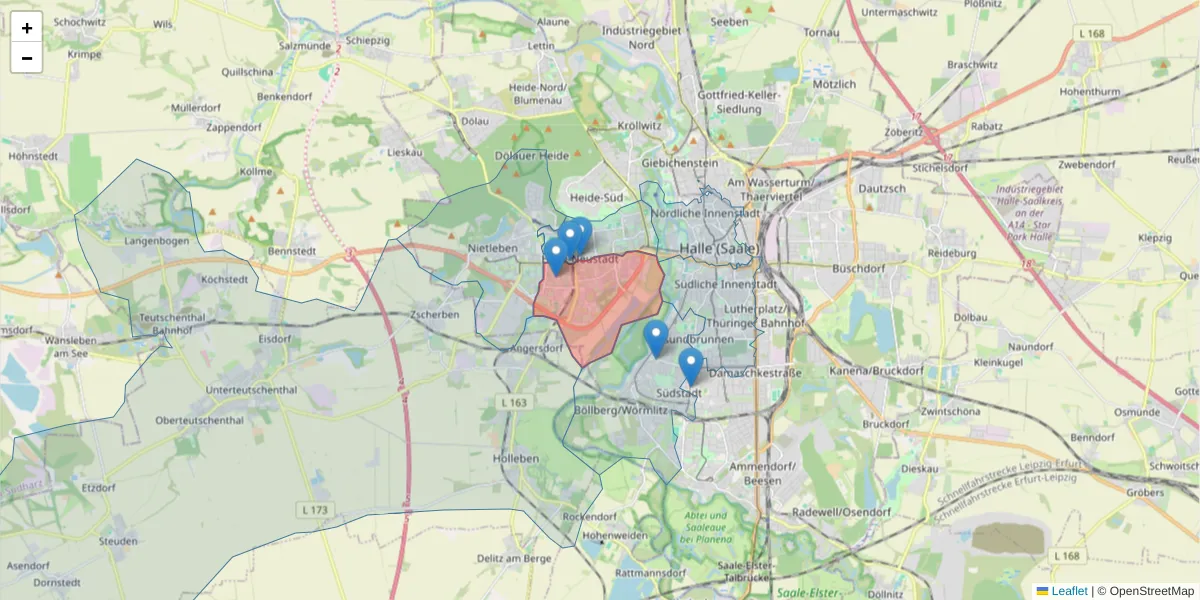 Karte des Postleitzahlen Bereichs  und der umliegenden Postleitzahlen in Deutschland
