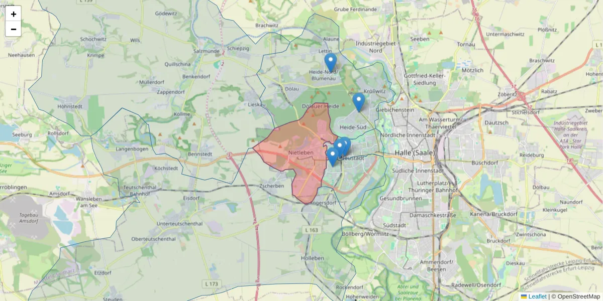Karte des Postleitzahlen Bereichs  und der umliegenden Postleitzahlen in Deutschland