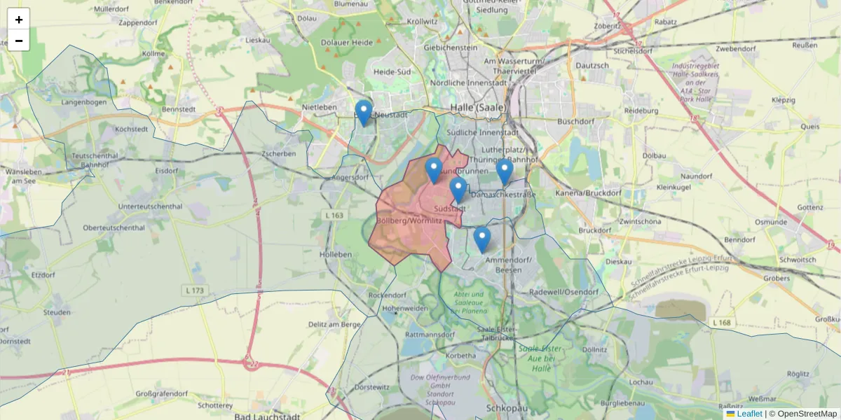 Karte des Postleitzahlen Bereichs  und der umliegenden Postleitzahlen in Deutschland