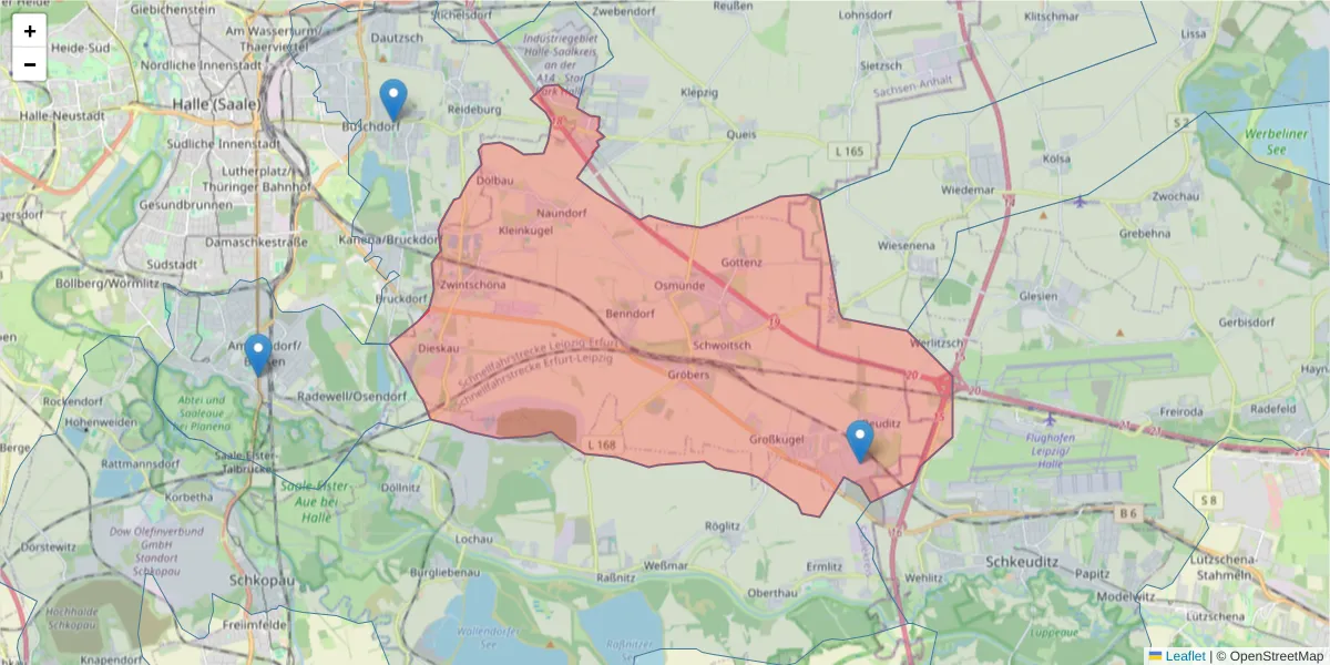 Karte des Postleitzahlen Bereichs  und der umliegenden Postleitzahlen in Deutschland