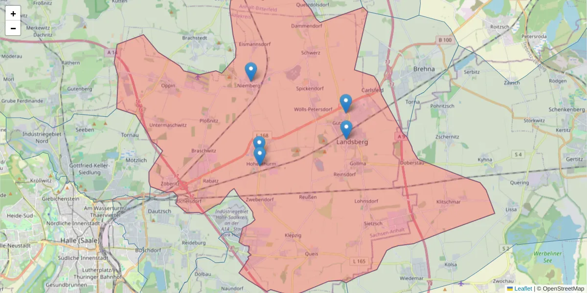 Karte des Postleitzahlen Bereichs  und der umliegenden Postleitzahlen in Deutschland