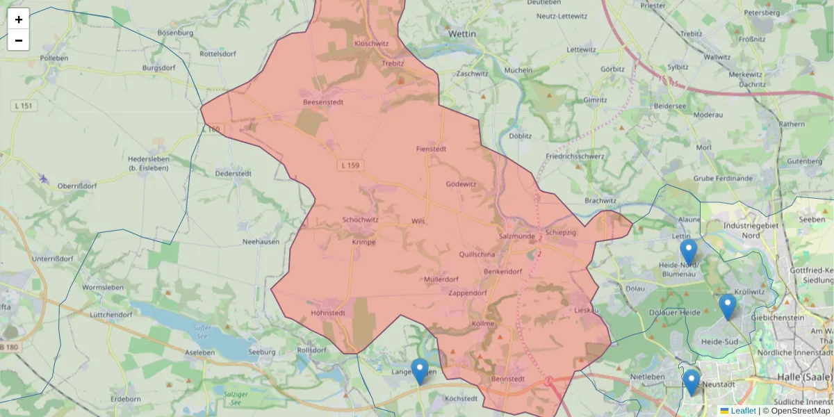 Karte des Postleitzahlen Bereichs  und der umliegenden Postleitzahlen in Deutschland