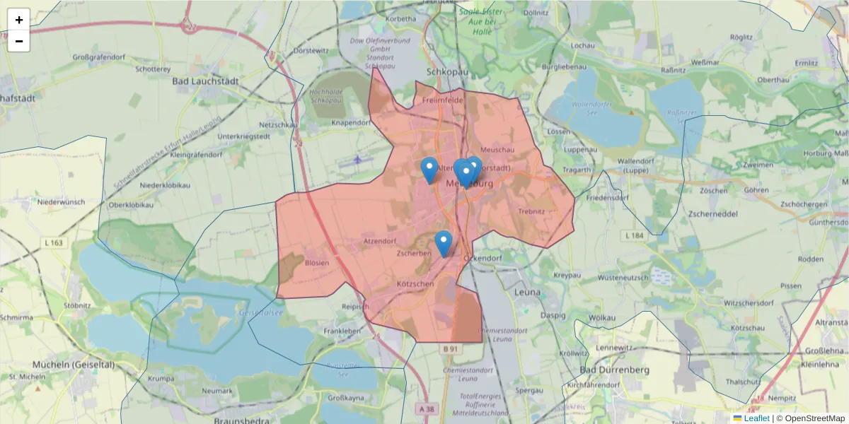Karte des Postleitzahlen Bereichs  und der umliegenden Postleitzahlen in Deutschland