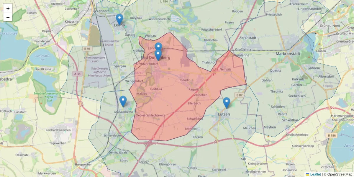 Karte des Postleitzahlen Bereichs  und der umliegenden Postleitzahlen in Deutschland