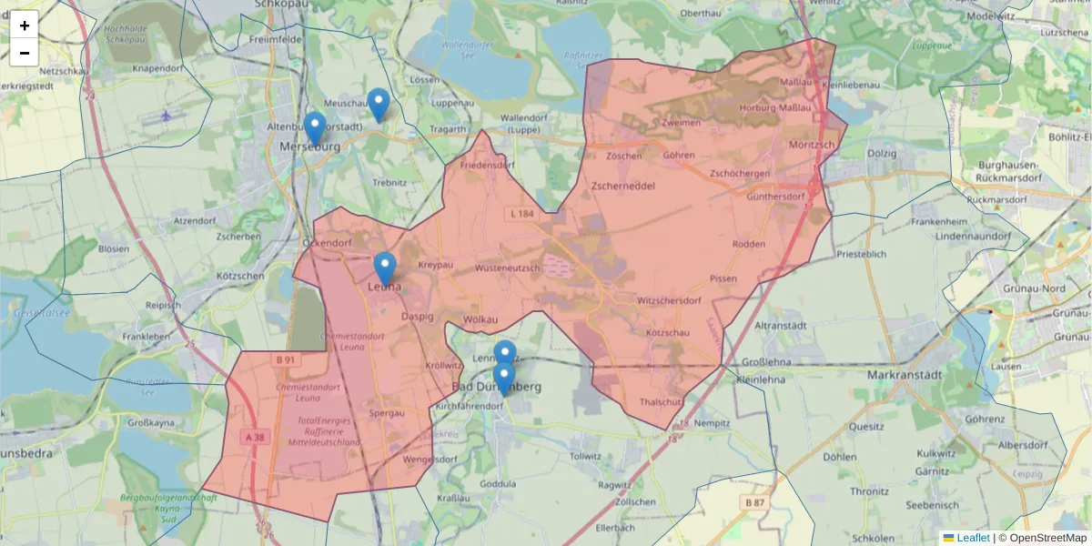 Karte des Postleitzahlen Bereichs  und der umliegenden Postleitzahlen in Deutschland