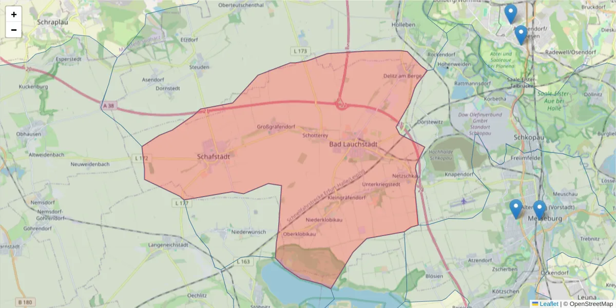 Karte des Postleitzahlen Bereichs  und der umliegenden Postleitzahlen in Deutschland